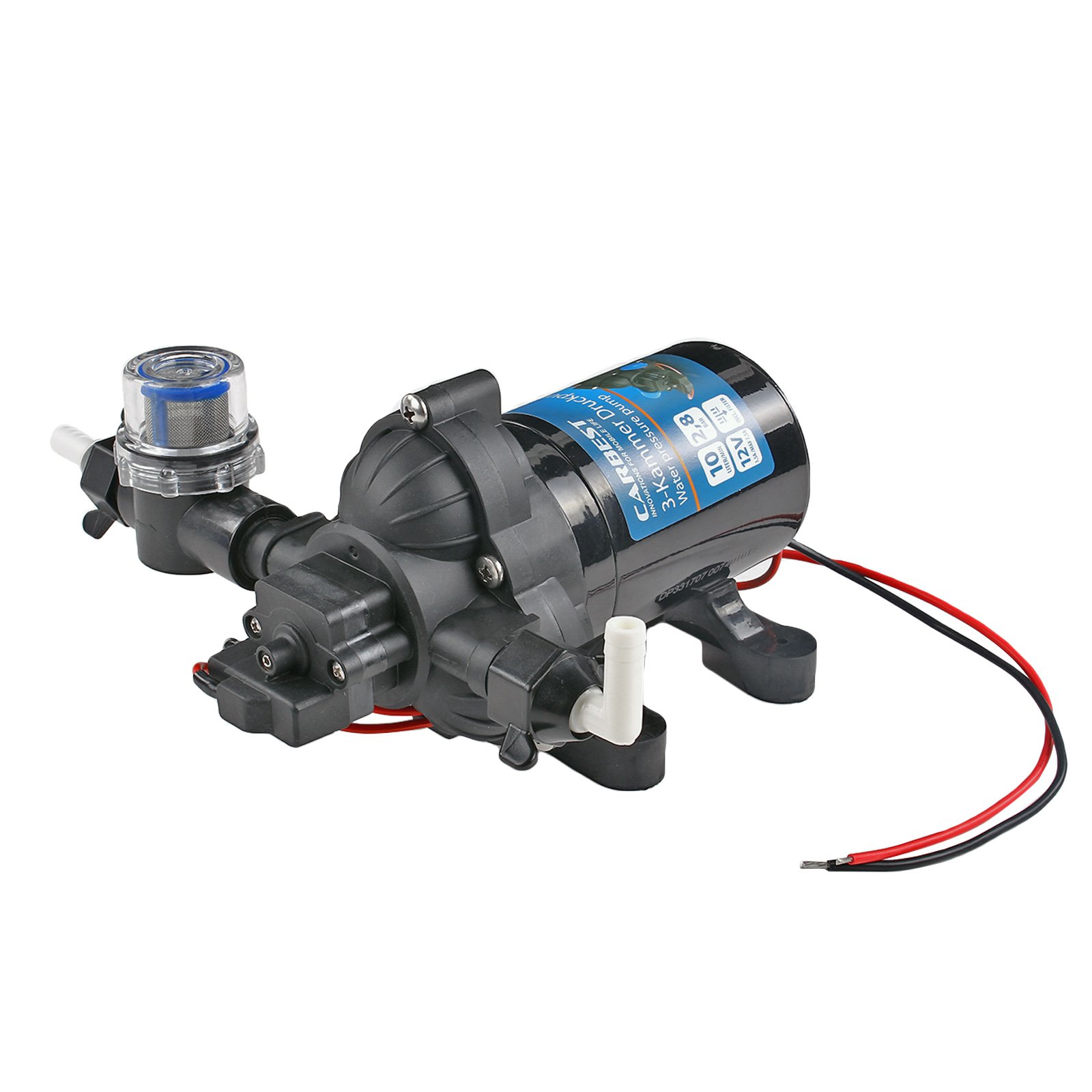 Water Pump 12 V 10 Litres/Minute 2.8 Bar with Pre-Filter 3 Chamber Diaphragm
