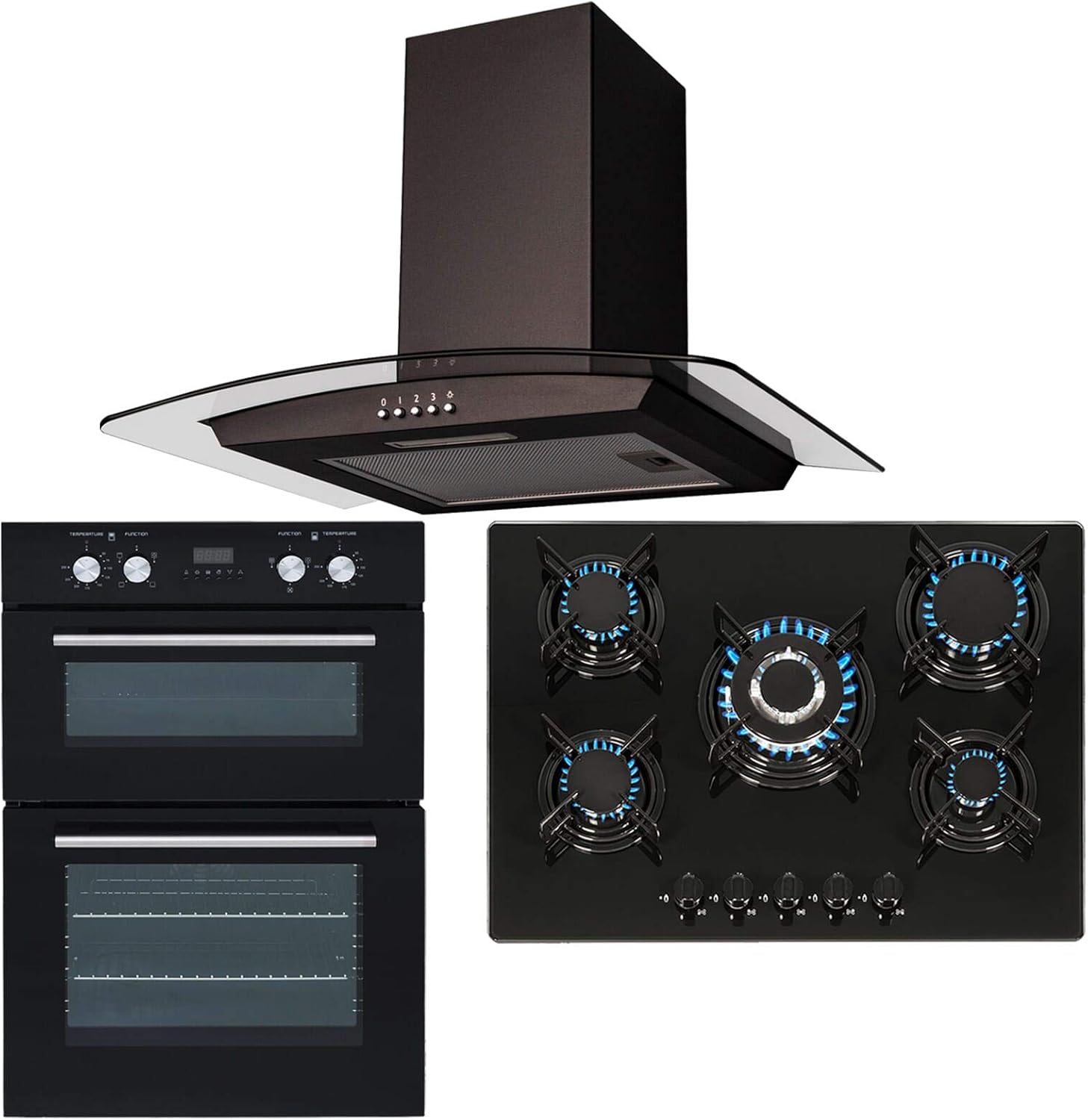 SIA Double Built In Electric Fan Oven, 5 Burner Gas Hob And Curved