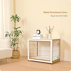 DWANTON Dog Crate Furniture with Cushion, Wooden