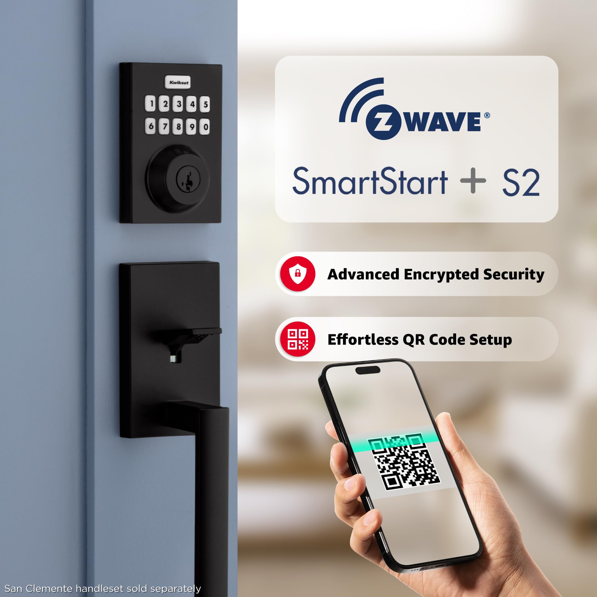 Kwikset HomeConnect 620 Z-Wave Long Range Enabled Keypad Smart Lock Convenient Keyless Entry, Customizable User Codes, Ring Alarm Compatible, Hub Required, Sold Separately Matte Black Contemporary