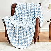 Edenleaf Checkered Blanket Flannel Throw Blankets Soft Cozy Checkered Grid Print Chessboard Gingham Pattern Throws for Bed Sofa Couch for All Seasons, 60x80 Inch, Blue