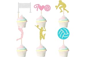 Cyodoos 24pcs Beach Volleyball Cupcake Toppers - Sport Theme Decor Supplies with Volleyball Player & Ball Cupcake Picks for Birthday Celebration