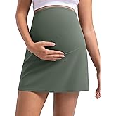 POSHDIVAH Women's Creamluxe Maternity Tennis Skirt with Pocketed Built-in Shorts - High Waist Stretchy A-Line Skirt