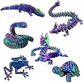 6Pcs 3D Printed Animals, Joint Articulated Fidget Desk Toys, Home Office Decoration Valentines Day Gifts (Blue Green Purple)