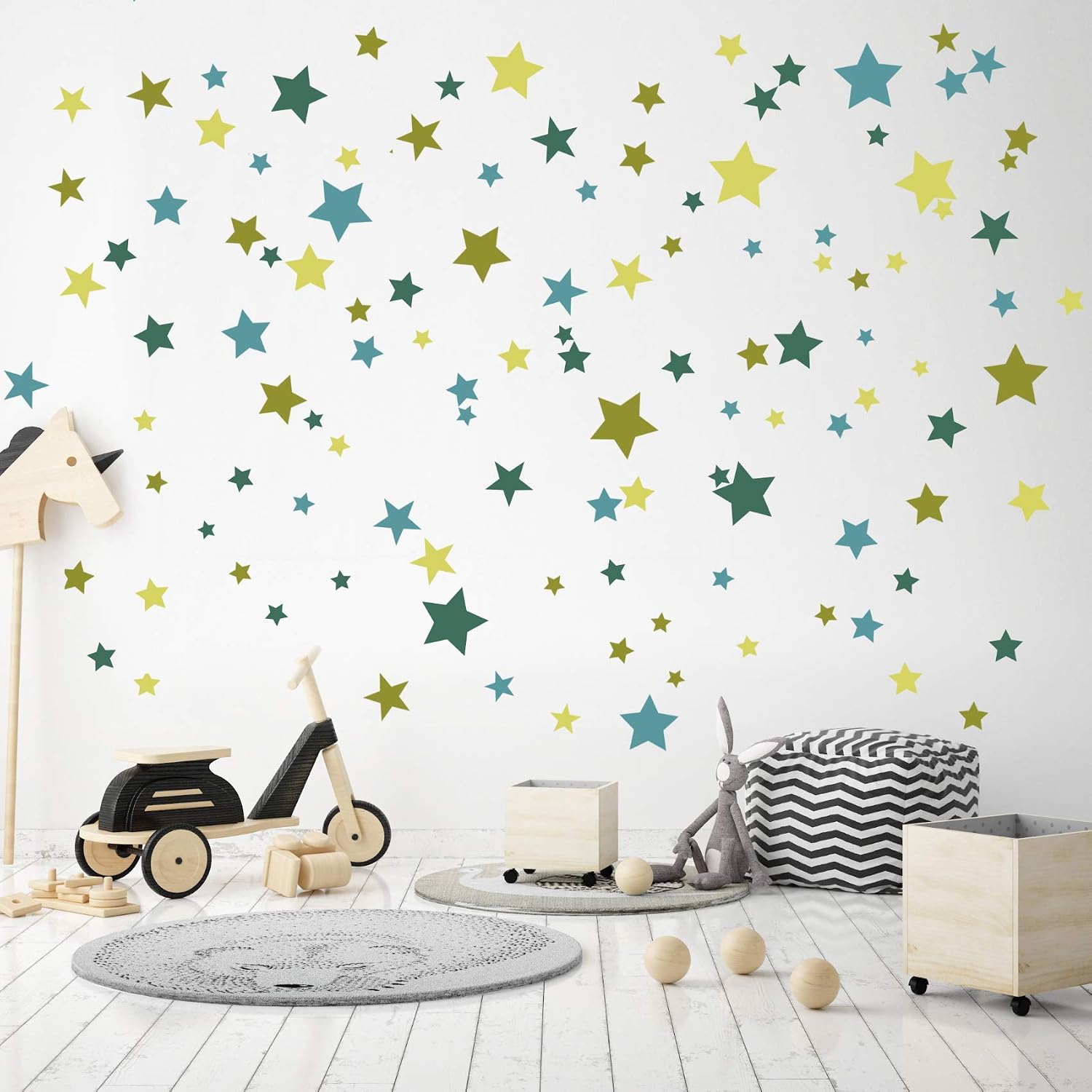 yabaduu Y050-1 120 Star Stickers in Set on 4 DIN A4 Sheets Pastel Sticker Wall Stickers 9-2 cm Each Star Wall Sticker Decoration for Children's Room Baby Room for Boys Girls (Green Blue Yellow) - Image 3