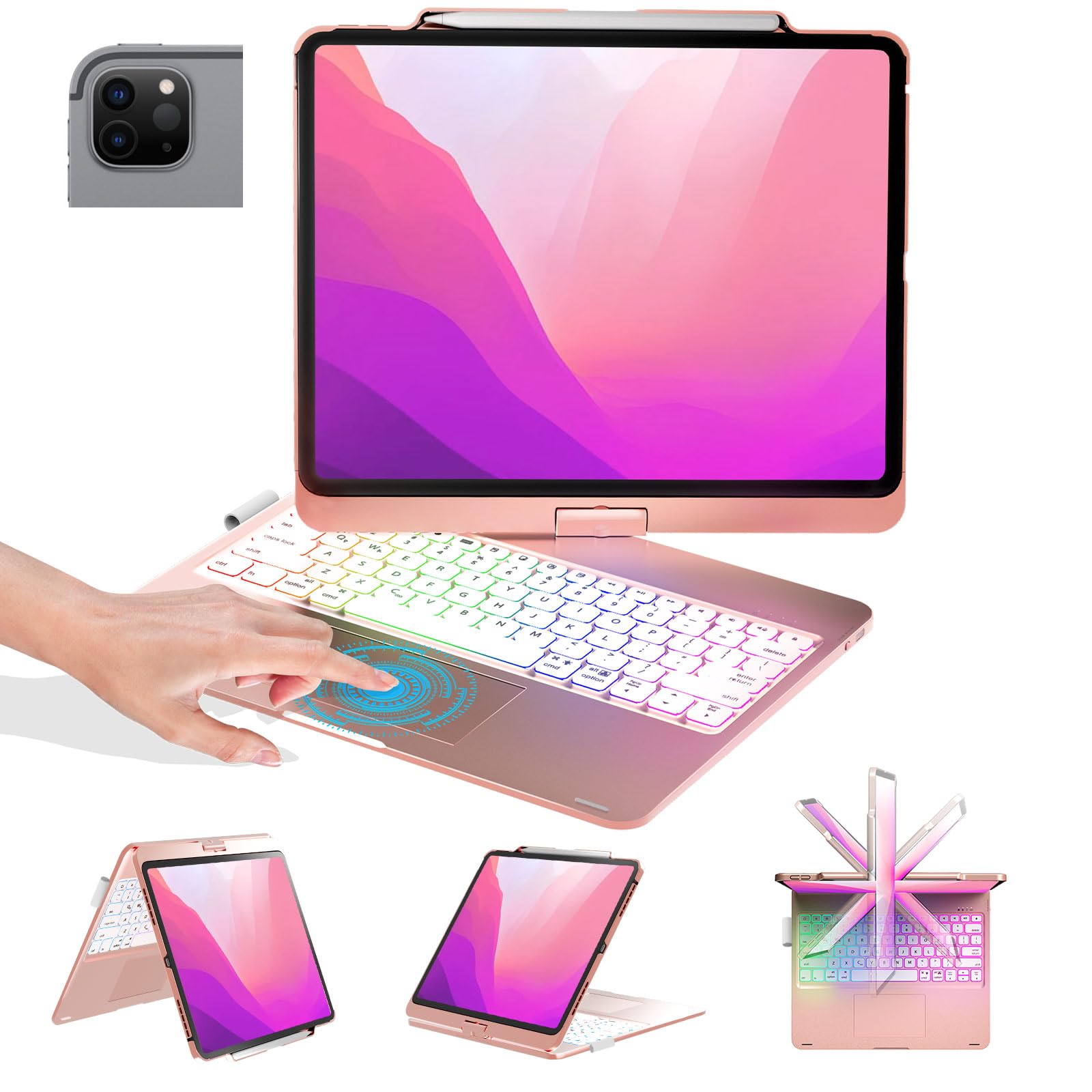 Photo 1 of BABG Keyboard Case for iPad Air 13 inch(M3/M2)&iPad Pro 13(M5/M4),iPad Pro 12.9(6th/5th /4th/3rd Gen) Case with Keyboard,360° Rotatable,Toupad,Backlits,Pencil Charging-Light Pink