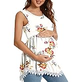 Xpenyo Womens Maternity Tank Top Sleeveless Lace Crochet Trim Peplum Cami Shirts