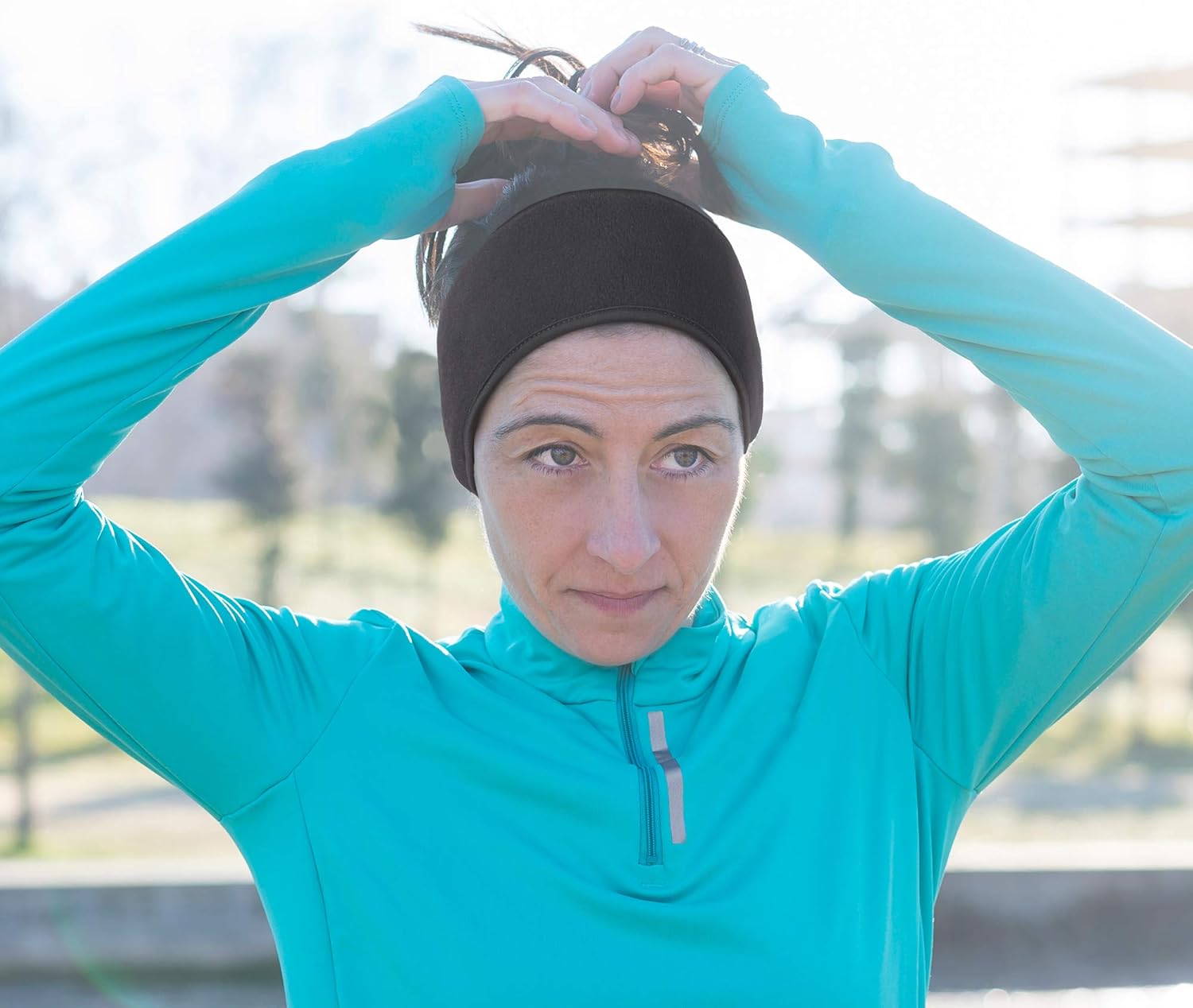 Omenex Winter Headbands Ear Warmers for Women-Double Layer More Thicker Fleece Earband Winter Ear Warmer in Cold Weather Running, Ski, Jogging and Others Winter Sports/Works (Ponytail Black) : Clothing