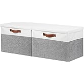 DULLEMELO Fabric Storage Bins with Lid, Set of 2 Large Decorative Storage Boxes for Shelves with Leather Handles, Foldable St