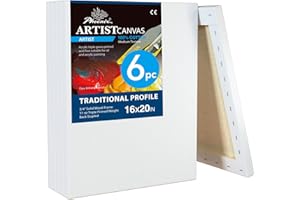 PHOENIX 16x20 Inch 6 Pack Artist Canvas - Large Stretched Canvases for Painting - 3/4 Inch Profile, 100% Cotton 11 Oz. Gesso Primed White Blank Professional Canvas Oil & Acrylic Paints