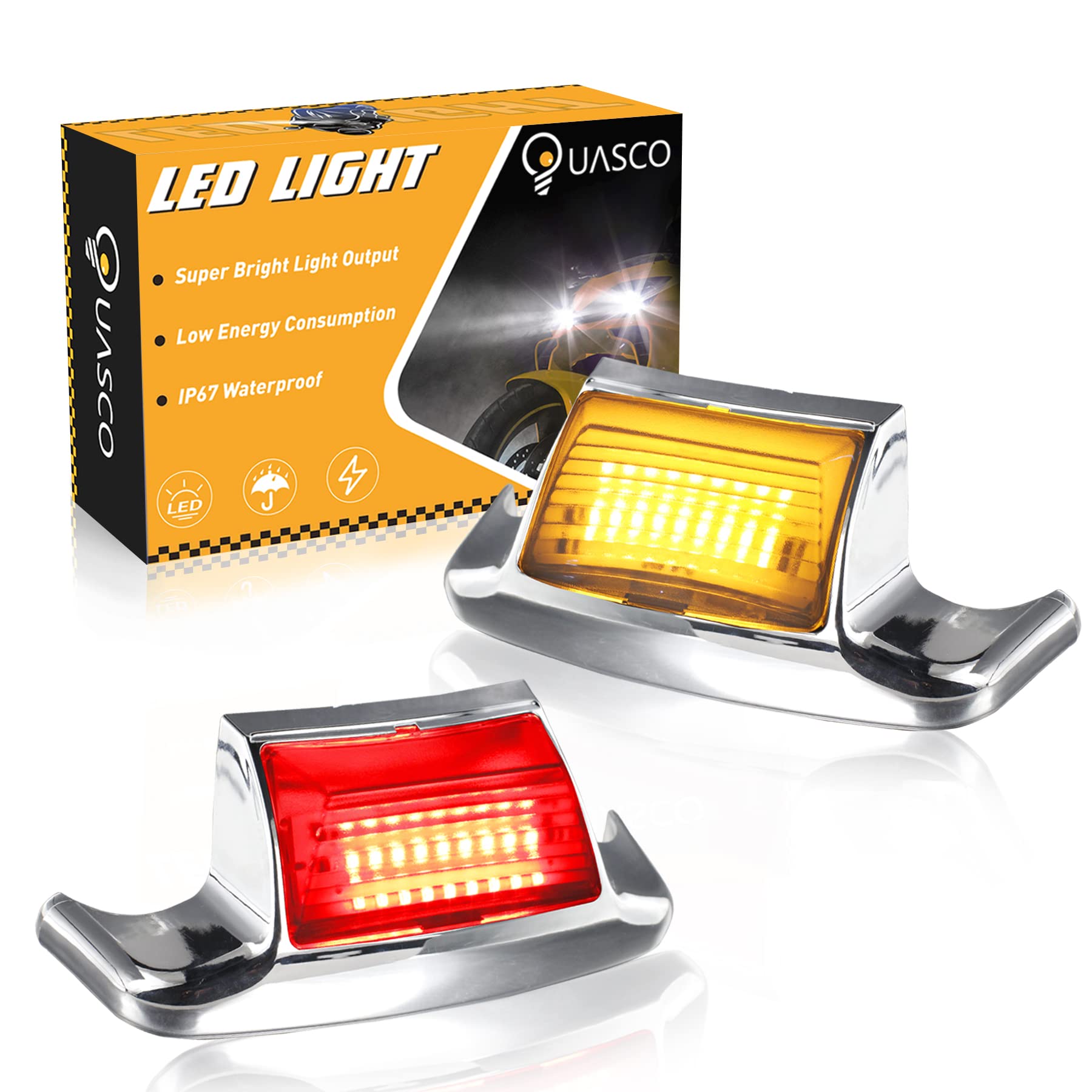 Photo 1 of QUASCO Front Rear Fender Lights, Led Fender Tip Brake Tail Light Compatible with Harley Electra Glide Road King Softail Heritage Touring - Chrome Lens