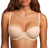 DOBREVA Women's Lightly Padded Balconette Bra Tshirt Supportive Demi Underwire Plus Size