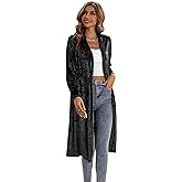 R.Vivimos Women's Long Sleeves Casual Velvet Jacket Open Front Cardigan Coat Outerwear