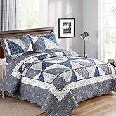 Full Queen Size Patchwork Quilt Set Grey Floral Reversible Quilted Bedspread Coverlet Set 3-Piece Lightweight Comforter Stitched Quilt Bedding Set Bed Sheet Set Cover Blanket with 2 Pillow Shams