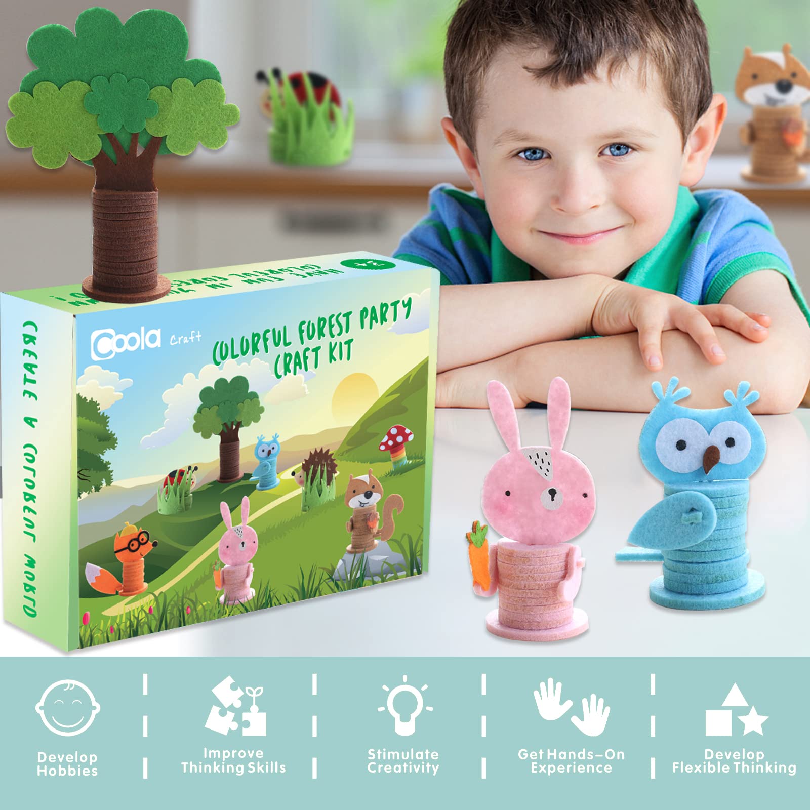 Coola Crafts for Kid Ages 4-8, 8PC Toddler Crafts, Animal Craft Kit Including Fox/Ladybug/Hedgehog/Rabbit/Tree/Squirrel/Owl/Mushroom,Art & Craft kit for Kids Ages 3,4,5,6,7,8,9,10,11,12