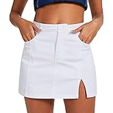 American Trends Women Mini Skirt with Slit High Waist Mini Denim Skirt Causal Bodycon Short Jean Skirts with Pockets