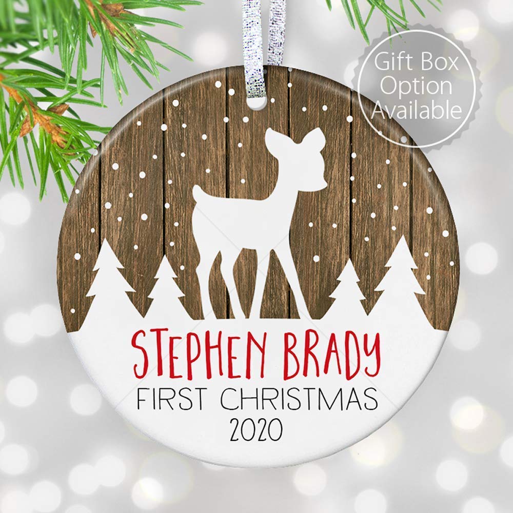 silver baby's first christmas ornament personalized