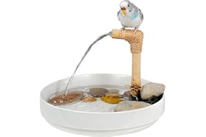 Generic Zen Birdie Spa - Luxury Bird Bath for Pet Birds - Reiki's Zen Bird Shop - Zen Master Model - Round Bath, White Bowl with Rainbow Rocks