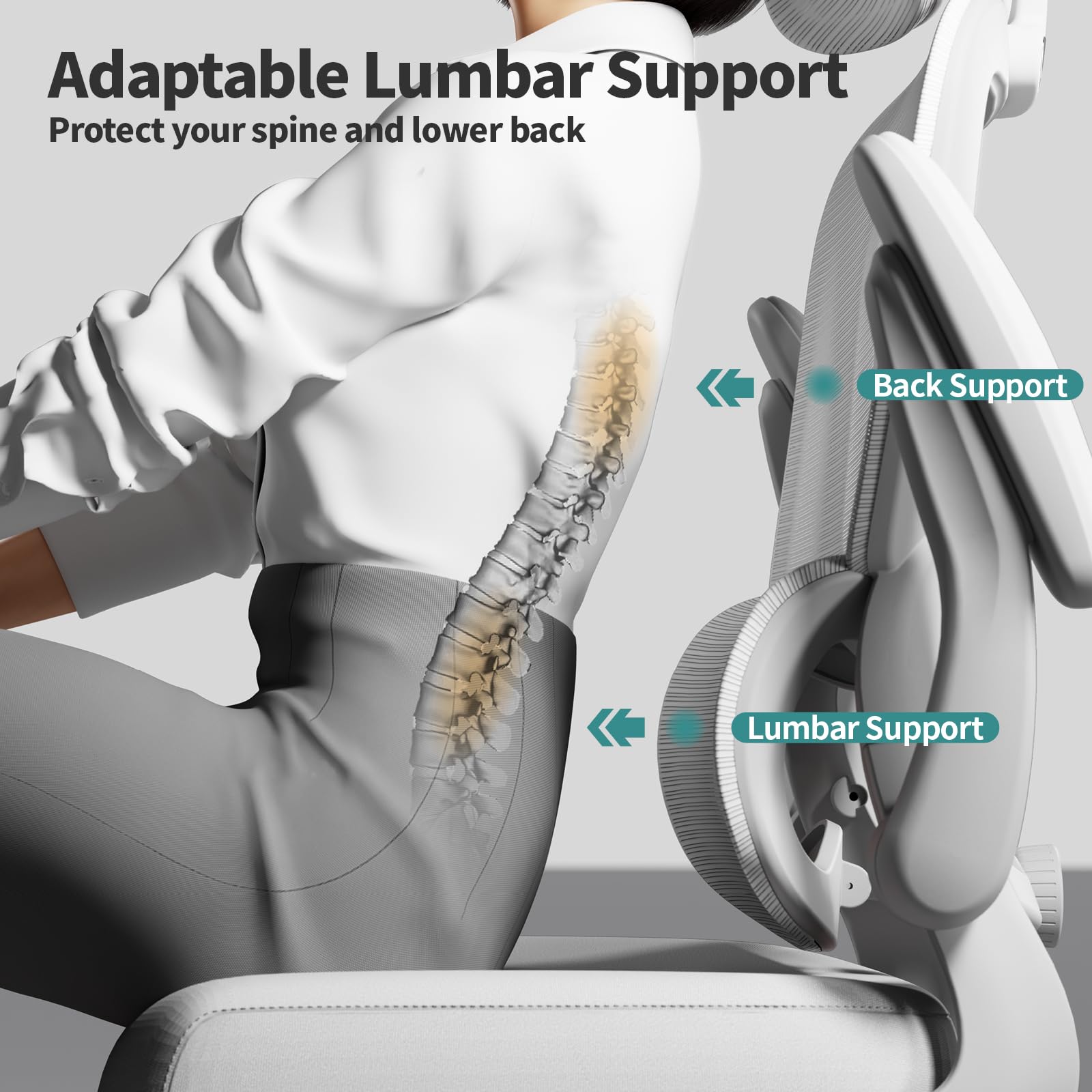 TRALT Silla de Oficina Silla de Escritorio Ergonómica, 330 LBS Sillas de Escritorio de Oficina de Malla para el Hogar con Ruedas, Cómoda Silla para Juegos, Silla de Oficina con Respaldo Alto para Largas Horas (Blanco)