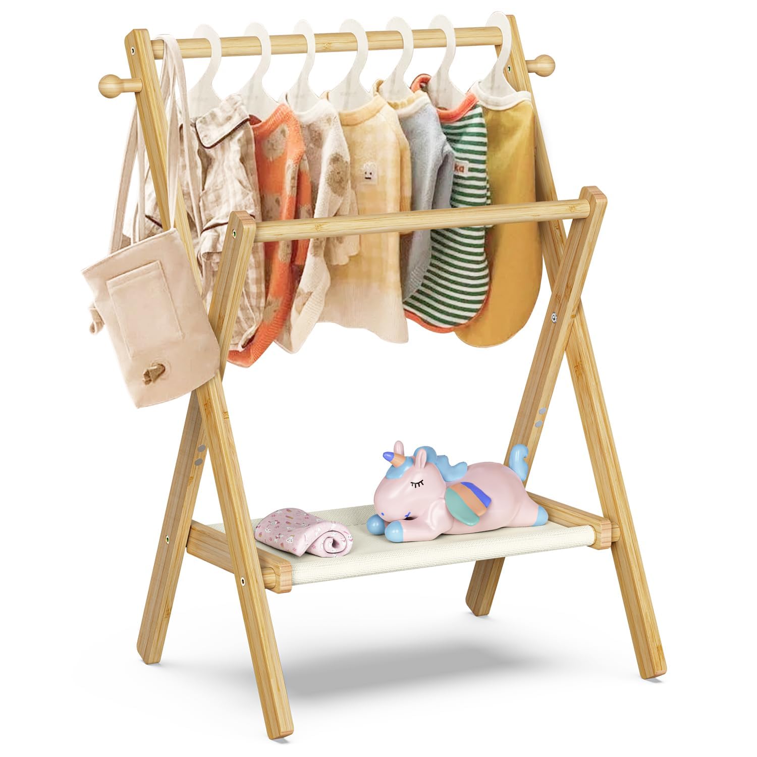 Photo 1 of ***MISSING INSTRUCTIONS***BAMBOOHOMIE Baby Clothing Rack for Baby Shower Pets Dolls, Baby Clothes Rack with Storage Shelf & Double Rods, Toddler Clothes Rack, Mini Closet Baby Shower Rack (Natural)***MISSING INSTRUCTIONS***