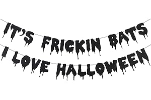LEESKY Black Glittery It's Frickin Bats I Love Halloween Banner- Halloween Theme Party Decorations,Halloween Party Supplies,Mantle Home Decor,Yard Decor