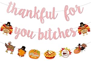 DENEO Thankful for You Banner, Rose Gold Glitter Thanksgiving Banner for Mantel Fire Place, Friendsgiving Decorations, Thankful Banner, Indoor Home Fall Thanksgiving Party Decorations (Pre-Assembled)