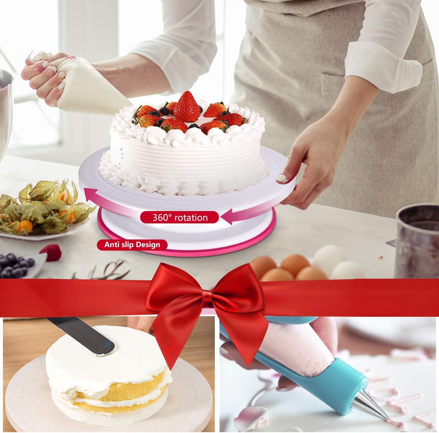 210Pcs Cake Decorating Set with Turntable,Icing Piping Nozzles Tool ...