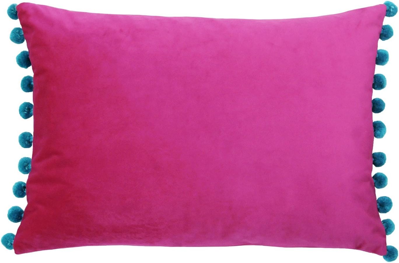 Just Contempo Velvet Deluxe Bright Colour Cushion Cover Pom Edge, Polyester, Fuchsia Pink