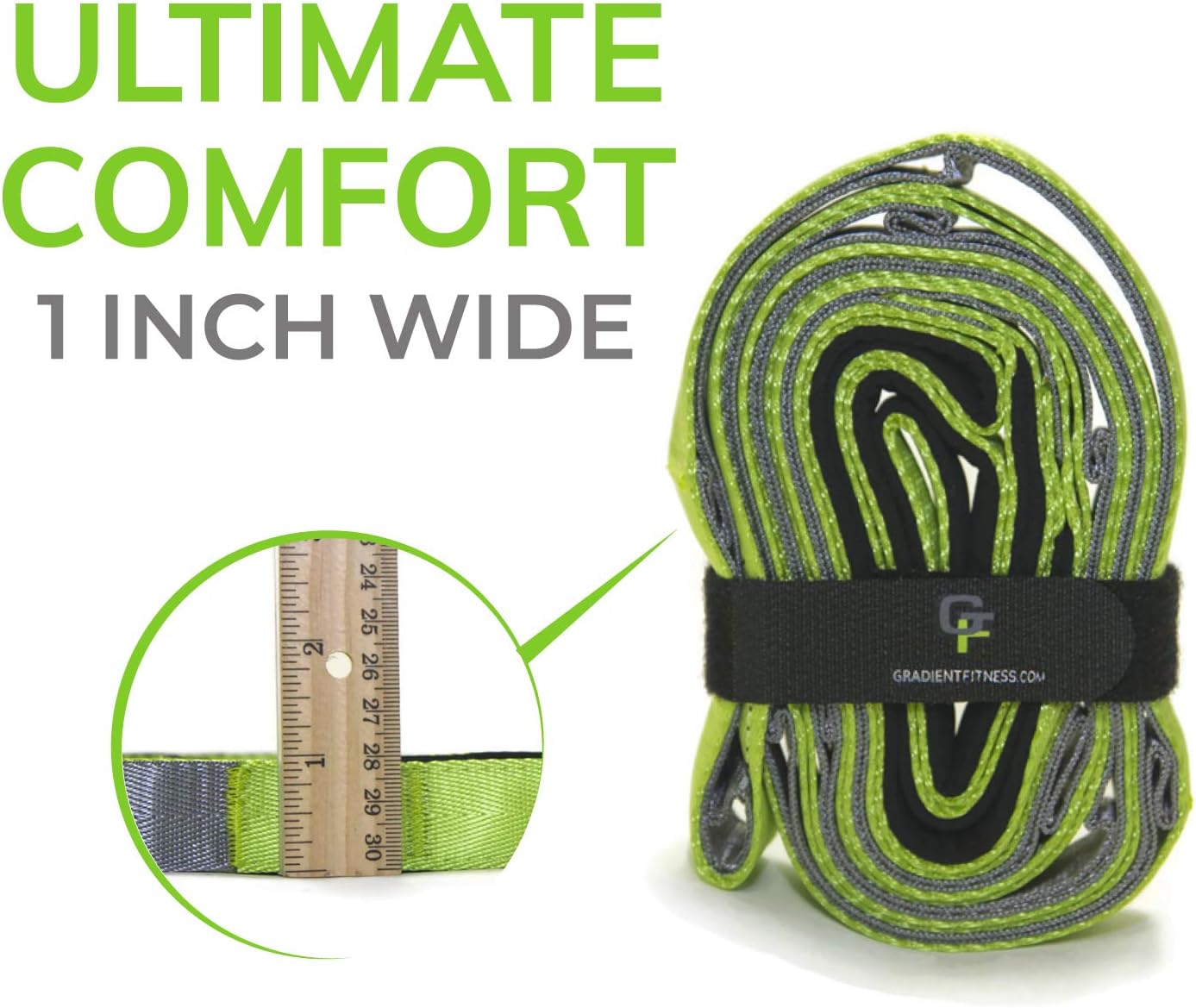 Gradient Fitness Stretching Strap LITE, 1 Inch Strap Width, Neoprene Padded Handles (Green) : Sports & Outdoors