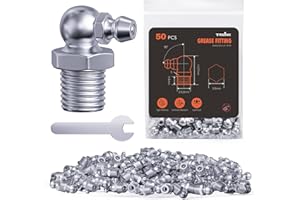 TRILINK 1/4"-28 Zerk Grease Fittings, SAE Grease Nipples with 90-Degree Angle, Grease Fittings Kit with Wrench for Quick Installation – Ideal for Automotive, Agricultural & Industrial Machinery(50pcs)