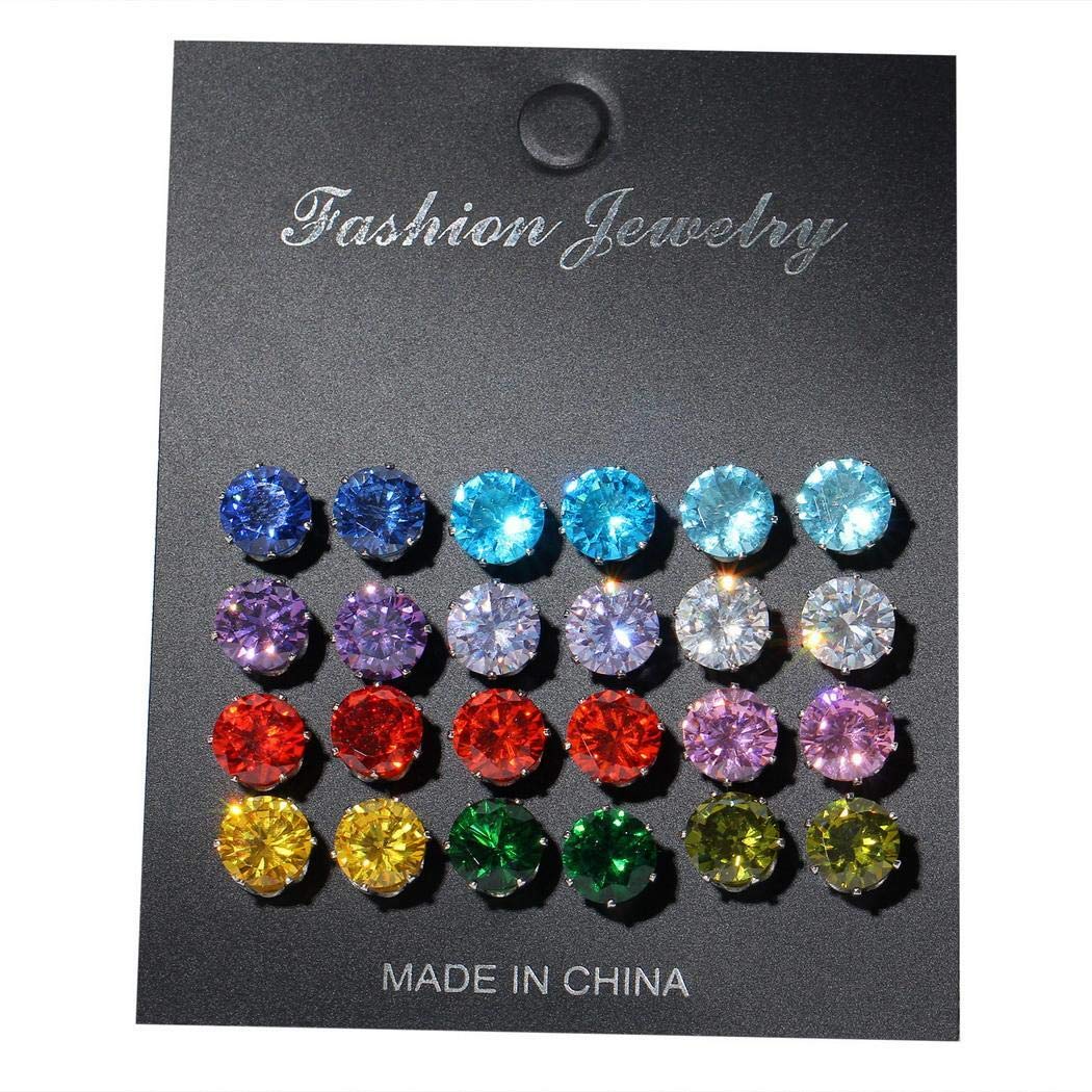 Zronji 12Pair Women Fashion Geometric Shape Rhinestone Push Back Pierced Ear Stud Makeup Sets