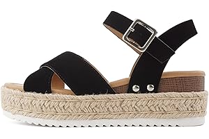 Soda “FIRELY” ~ Women Round Toe Crisscross Band Platform Espadrille Wedge Sandal with Adjustable Ankle Strap