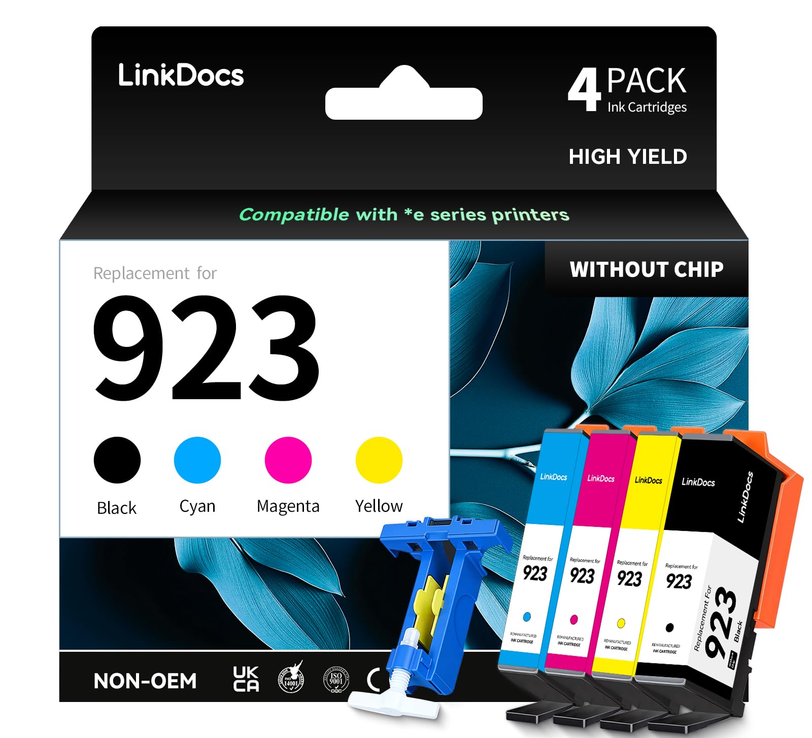 Photo 1 of LinkDocs 923 Ink Cartridges Combo Pack Compatible Replacement for HP 923 Ink Cartridges 923XL Work with OfficeJet Pro 8130 8135e 8138e 8139e OfficeJet 8120 8122e Printer, 4-Pack Without Chip