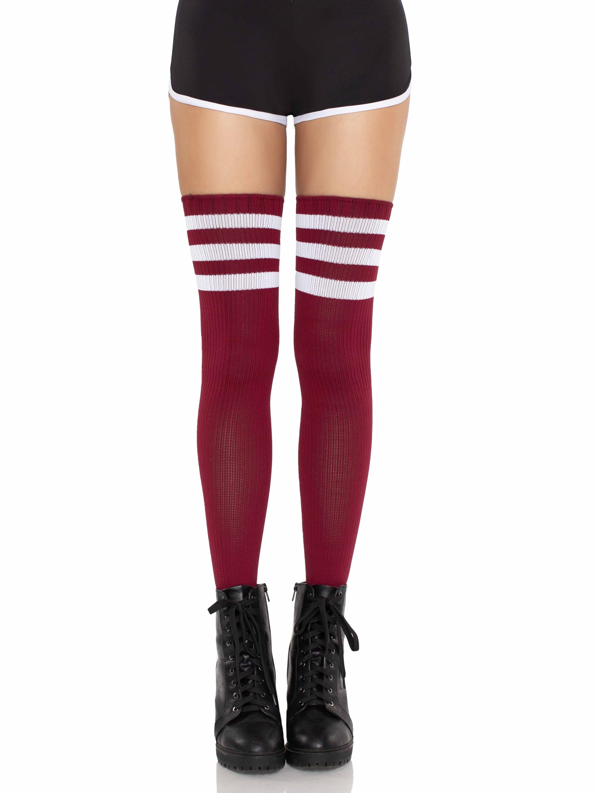 Leg Avenue Athlete Over The Knee Socks, Burgundy/White, One Size