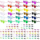 WHEATHUSK 120 Pairs Heart Shaped Sunglasses Transparent Colored Rimless Heart Glasses Fun Plastic Sunglasses Bulk for Women Men Party Favors Eyewear, 30 Colors