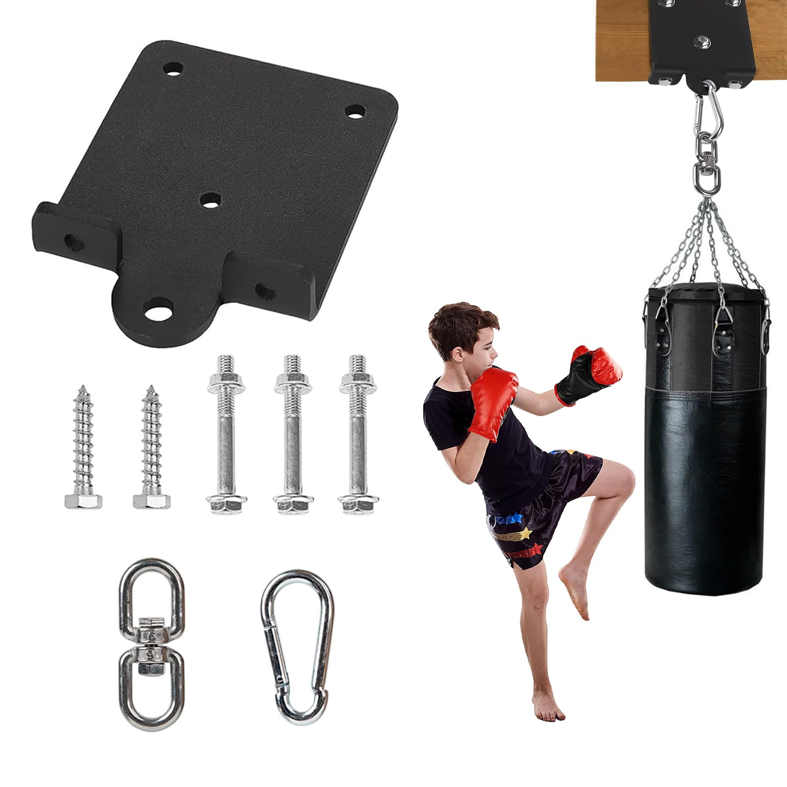 AUSTUFF Heavy Duty Punching Bag Hanger, Boxing Bag Hanger Bracket Beam Mount, 360° Rotation Heavy Bag Hanging Hook for Muay Thai Training, Swings and Hammocks