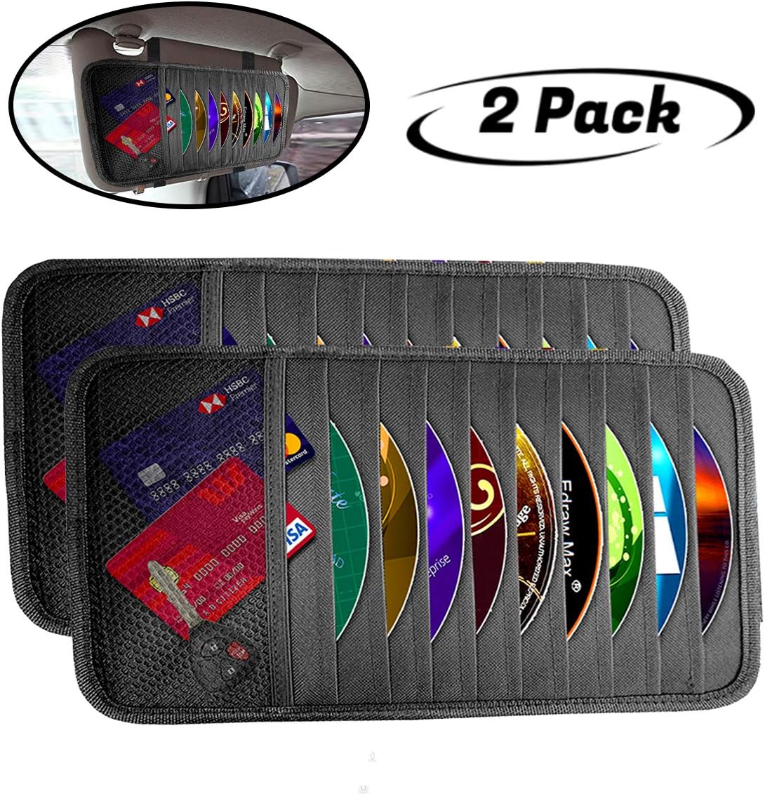 lebogner Car Sun Visor CD Holder and Vehicle Organizer, 2 Pack Auto Interior Accessories 10 Pocket CD, DVDs Storage Case, Registration, Document and Ticket Holder, Storage Pouch Organizer: Automotive