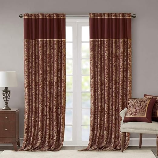 Amazon Com Dh 2 Piece 84 Inch Burgundy Solid Color Nature Paisley