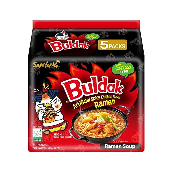 SAMYANG BULDAK HOT SPICY CHICKEN RAMEN NOODLE KOREAN STIR-FRIED RAMEN, ORIGINAL STEW TYPE, PACK OF 5