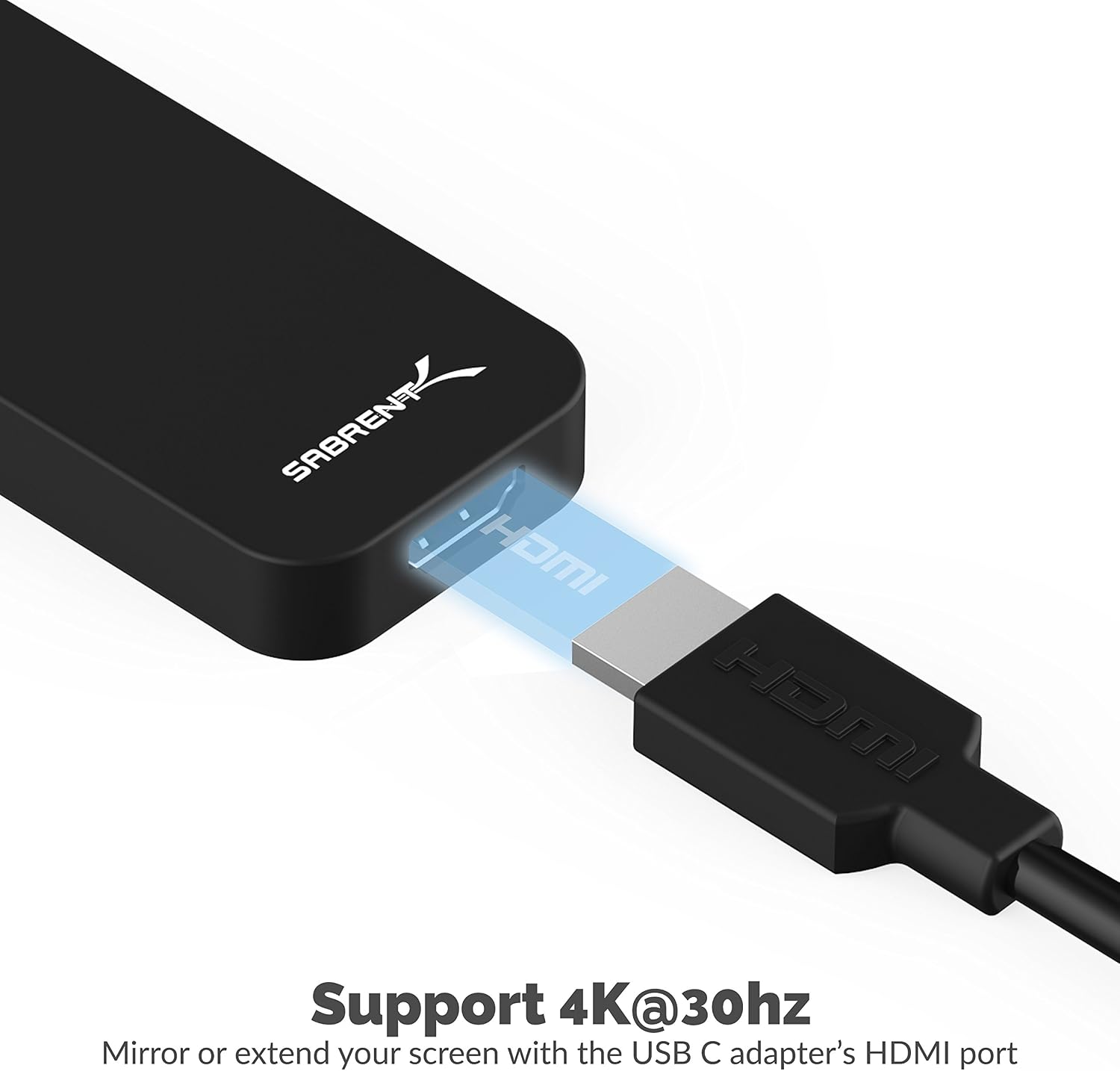 SABRENT USB HDMI Adapter, USB Hub Type C Multiport, 4K HDMI to USB C, Laptop Accessories, Black Aluminum (HB-HDUC) - Image 5