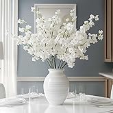 Daifunli 6 Pcs Artificial Spring Cherry Blossoms in Cream Silk Cherry Blossom Branches 43 Inch Long Stem Faux Tree Stems Bouquet Bulk Flowers Vase Arrangements for Home Decor(White,Mixed)