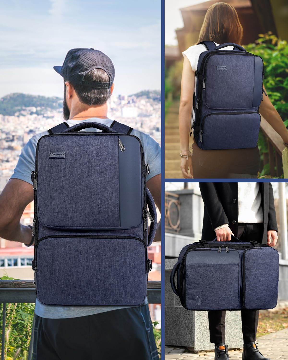 Vancropak Personal Item Backpack for Airlines, Expandable Travel Backpack with 3 Packing Cubes, TSA Flight Approved Carry on Travel Bag, Large Water Resistant Luggage Suitcase bag for Men Women, Blue