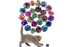 PET SHOW 20 Pcs Cat Crinkle Toy Ball 2.5inch Mylar Cat Pounce Chase Toys Colorful Paper Ball Chase Training Activity for Cats Kittens