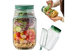 Salad Jar with Side Opening & Leakproof Dressing Container, All-in-One Salad Pod Jar, Portable Meal Prep Container with Conve