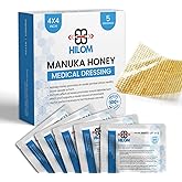 Hilom Medical Grade Manuka Honey Gauze Dressing 4 inch x 4 inch (5 Pack - Non-Adherent) | First Aid for Minor Wounds Such as Cuts or Advanced Wound Care of Bed Sores, Burns, or Lacerations