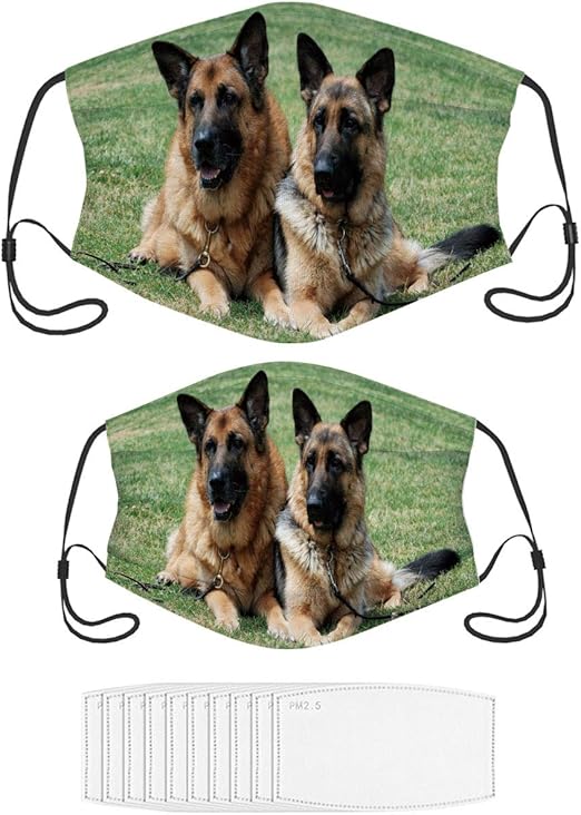 Face Mask German Shepherd Dogs Washable Masks Set with 10 Filters