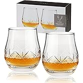 Viski Admiral Heavyweight Bourbon Glasses - Crystal Lowball Etched Cocktail Glasses, Whiskey Glass Gift Set of 2-11 Ounces