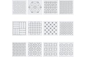 FREEBLOSS 12Pcs 5.5 * 5.5inch Plastic Sashiko Stencils Drawing Stencils Embroidery Patterns 12 Different Geometric Stencils for Embroidery Sashiko Templates for Hand Quilting