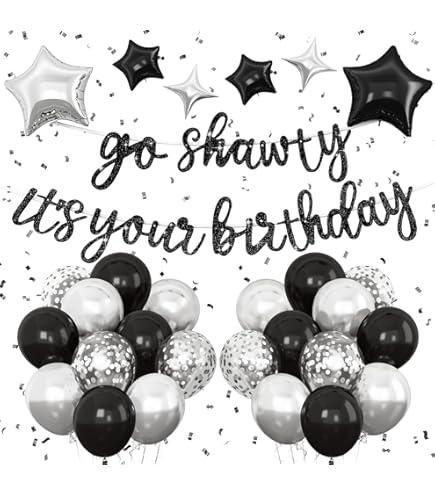 BEISHIDA Black Go Shawty It's Your Birthday Banner NO DIY - Hip Hop Theme Glitter Happy Birthday Banner Pre Strung Black Rap Theme Happy Birthday Sign Man Women Bir
