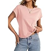 EasyGala Womens Cap Sleeve Crop Tops Cotton T Shirts Crewneck Loose Fit Short Sleeves Tee Summer Fashion Clothes 2026